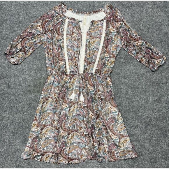 Per Seption Concept Dress Womens M Multicolor Paisley Fit & Flare Tassels - Picture 1 of 11